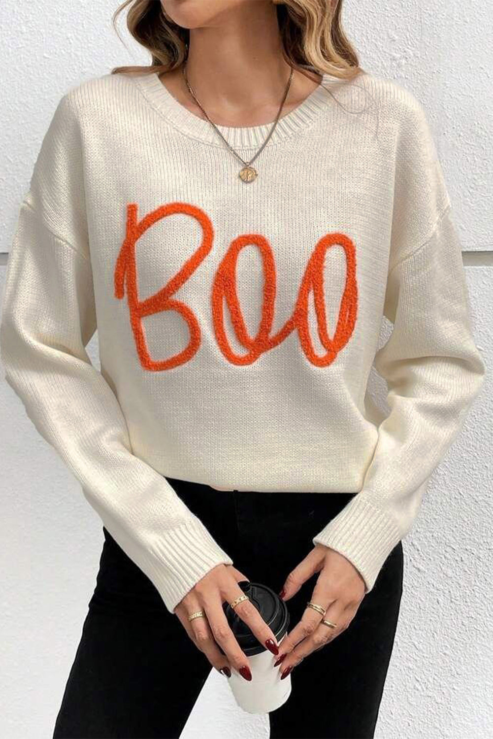 Apricot boo strickmuster gerippter rand drop shoulder pullover