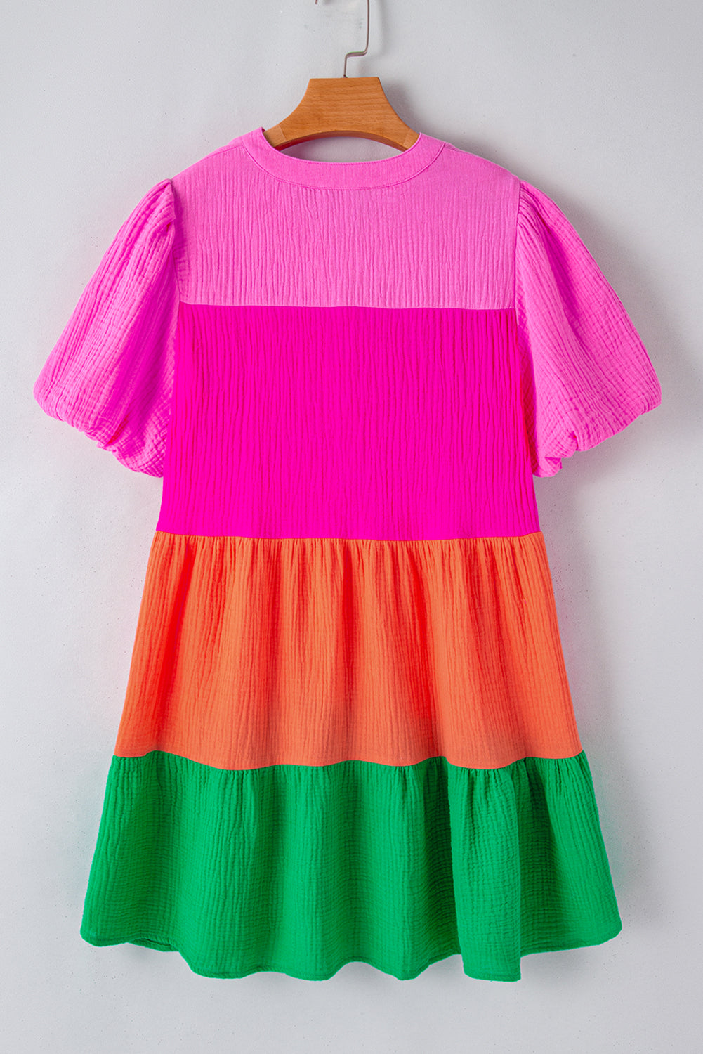 Multicolor color block tiered puff sleeve kleid