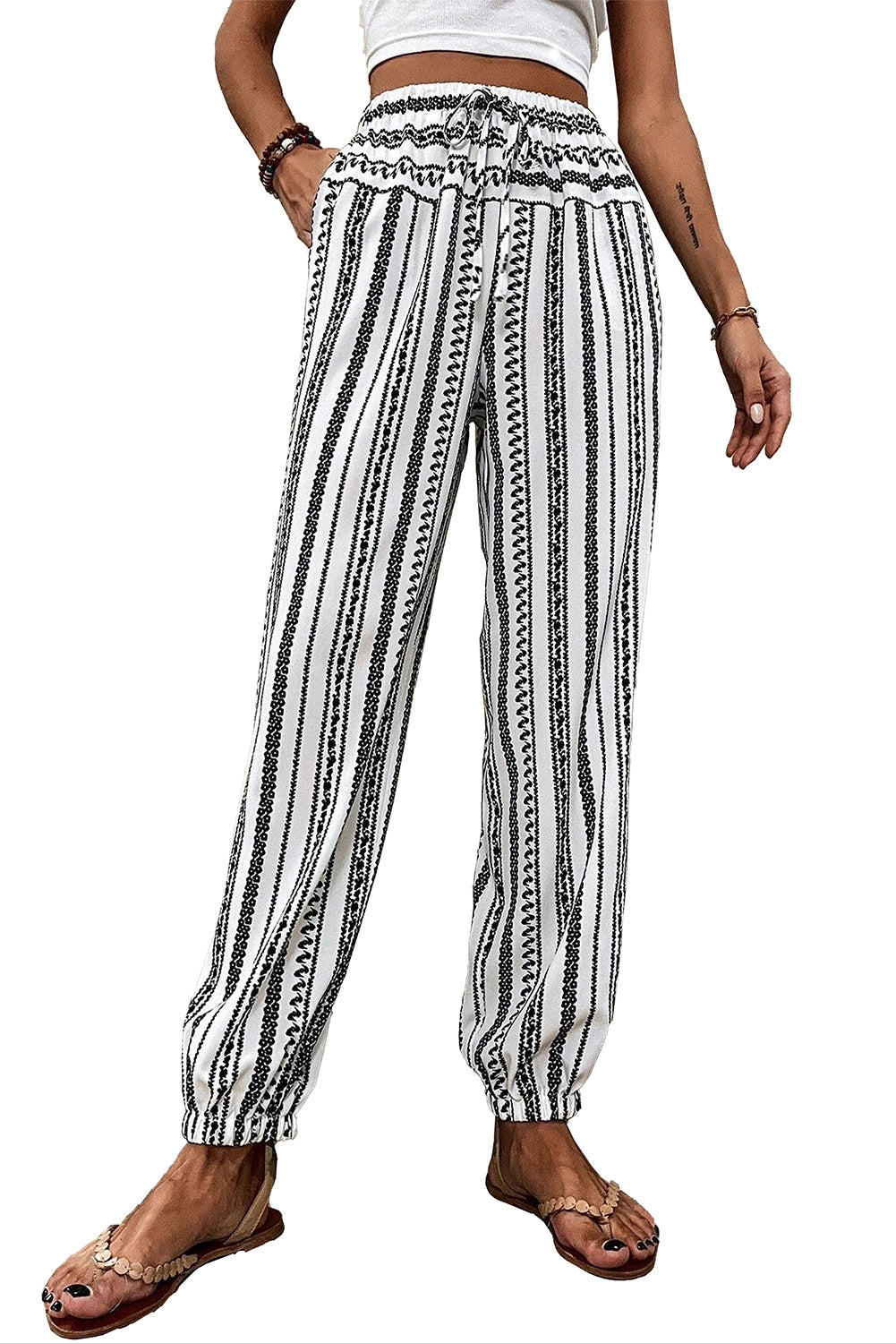 Schwarz gestreift boho gestreifte print casual pants