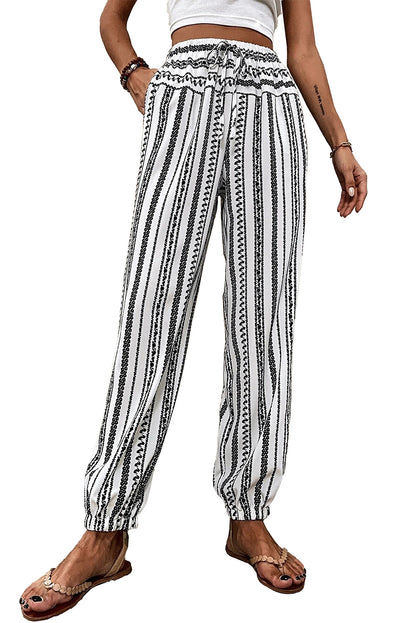 Schwarz gestreift boho gestreifte print casual pants