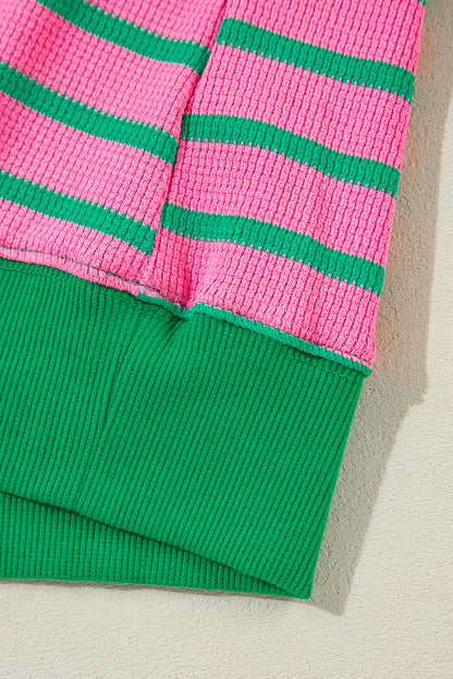 Rosa streifen waffel stricken rundhalsausschnitt plus größe pullover