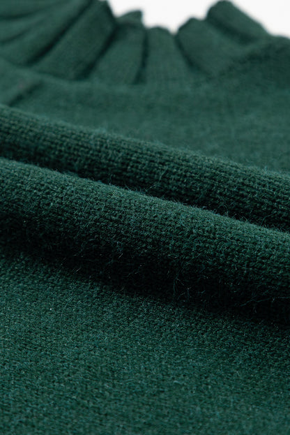 Schwarz-grüner batwing-kurzarm-strickpullover mit rundhalsausschnitt