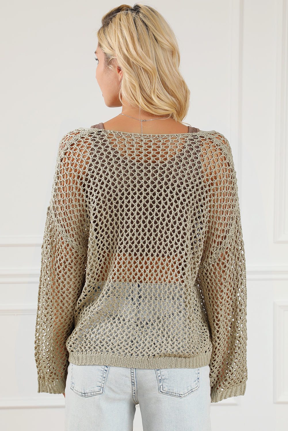 Light french beige star pointelle knit baggy sweater