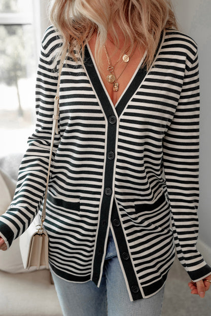 Schwarz gestreifte langarm-tunika-strickjacke