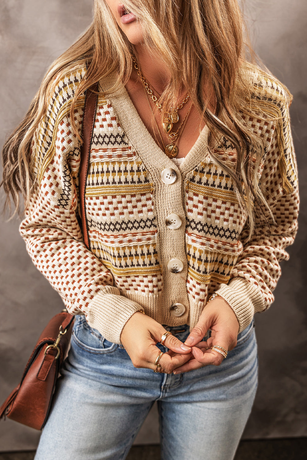 Khaki geknöpfter v-ausschnitt gekürzte strickjacke