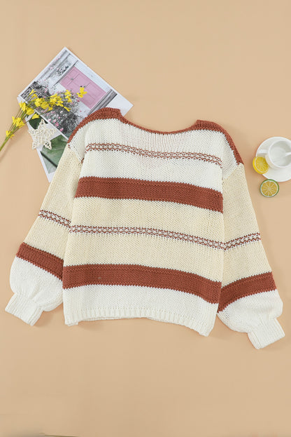 Pullover mit v-ausschnitt und gestrickten laternenärmeln