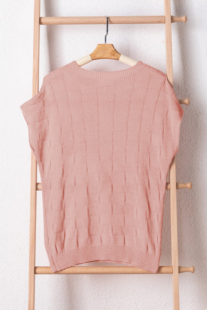 Kurzarmpullover mit gitterstruktur in staubigem rosa