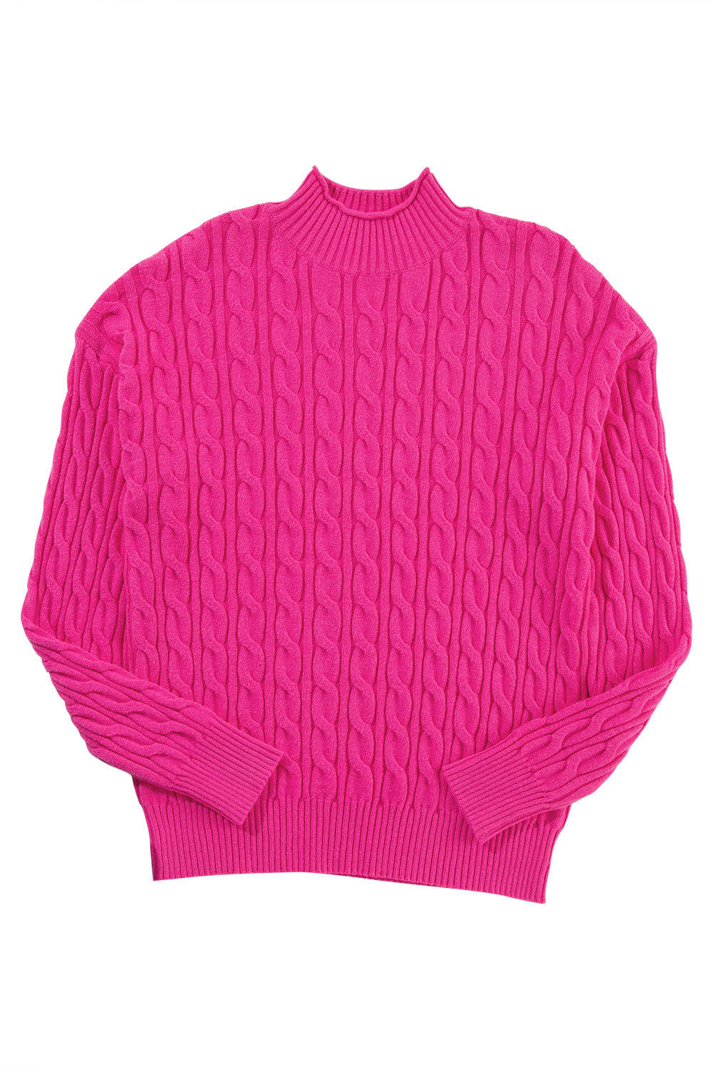 Rose red solid kabel stricken hohen hals drop shoulder pullover