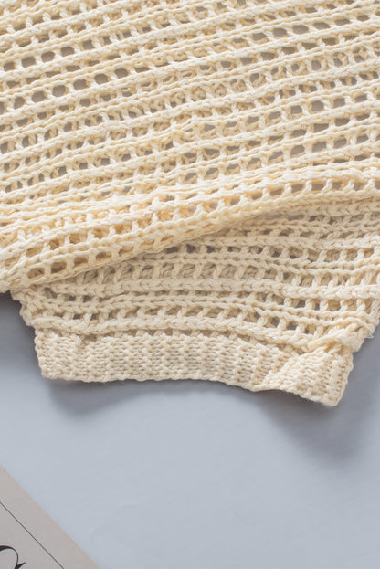 Apricot fischnetz strick gerippt rundhalsausschnitt kurzarm pullover tee