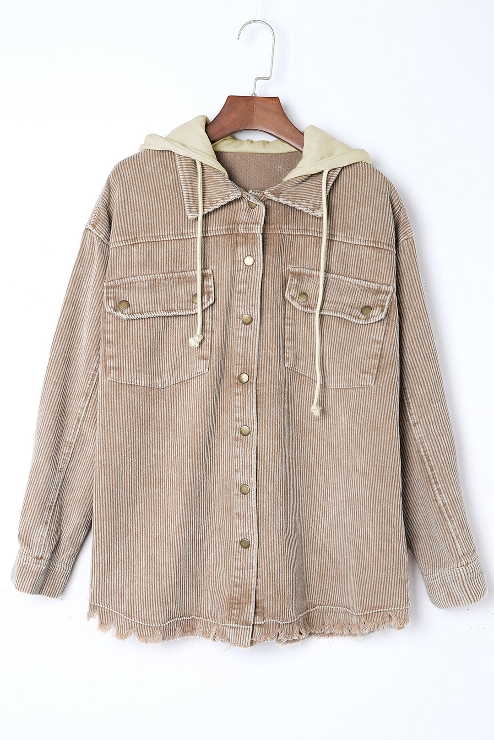 Khakifarbene patchwork-kapuzenjacke aus cord