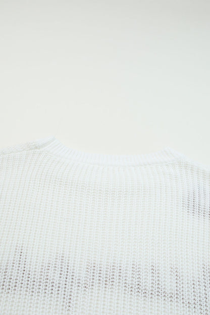Weißer kürbis-garnstich-rippenstrickpullover
