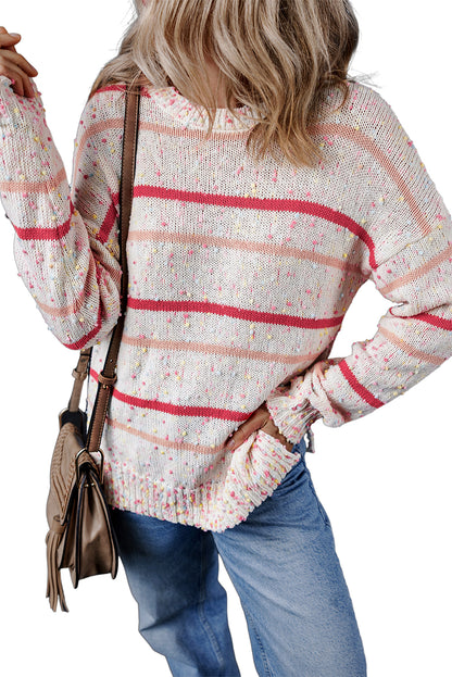 Rosa gestreifter konfetti-strickpullover