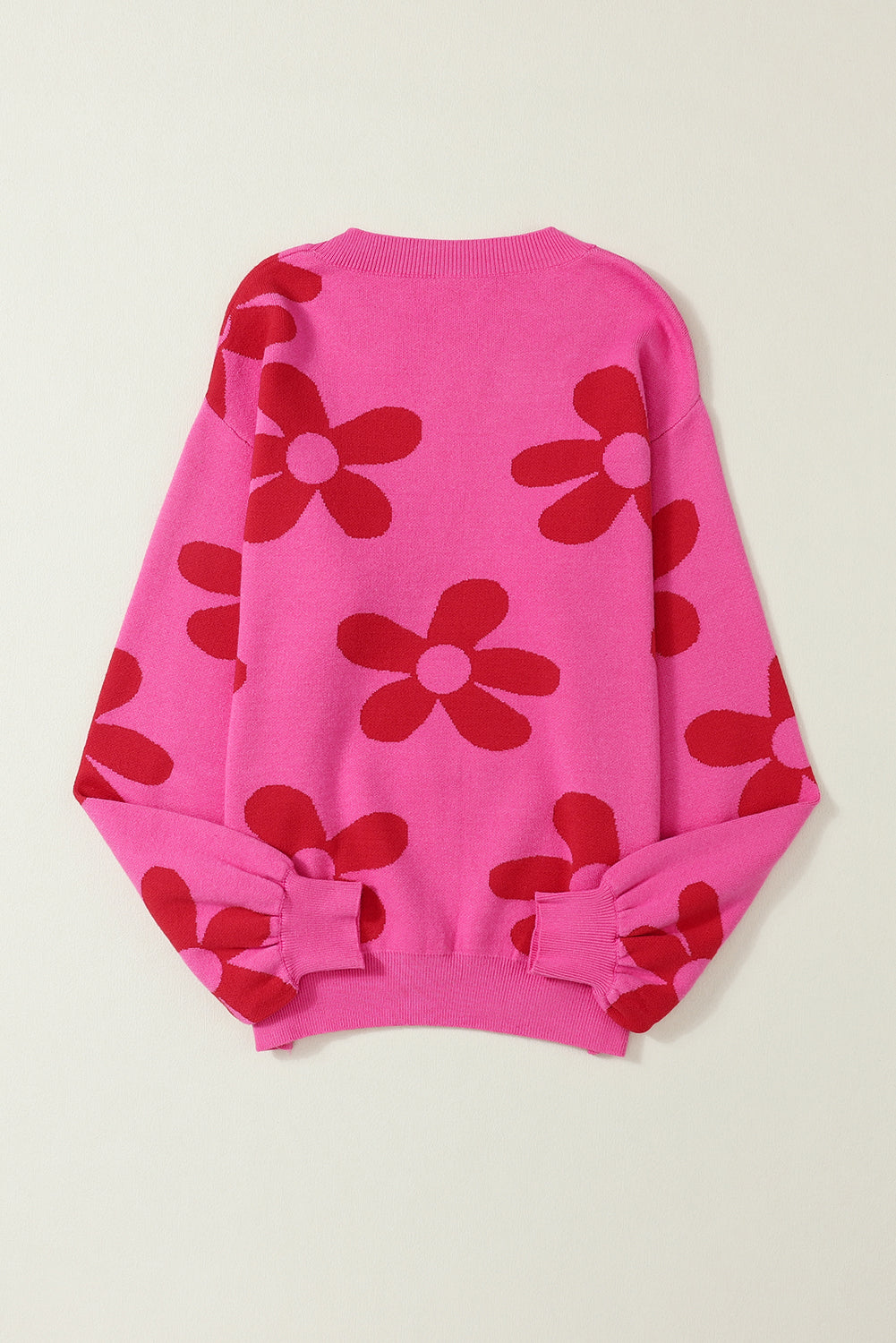 Rose big flower strickpullover mit gerippten abschlüssen