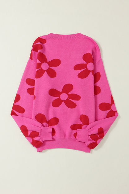 Rose big flower strickpullover mit gerippten abschlüssen