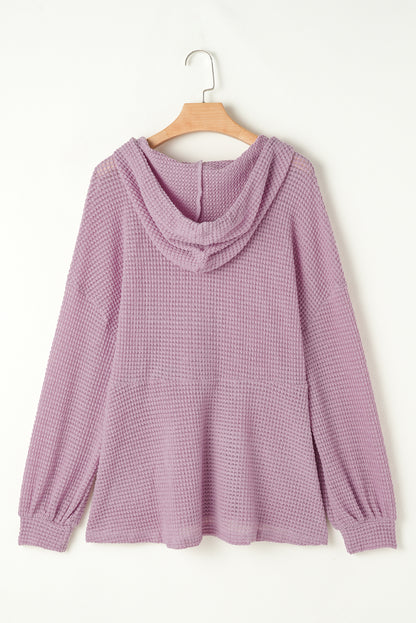 Plus size waffelstrick-top mit kapuze