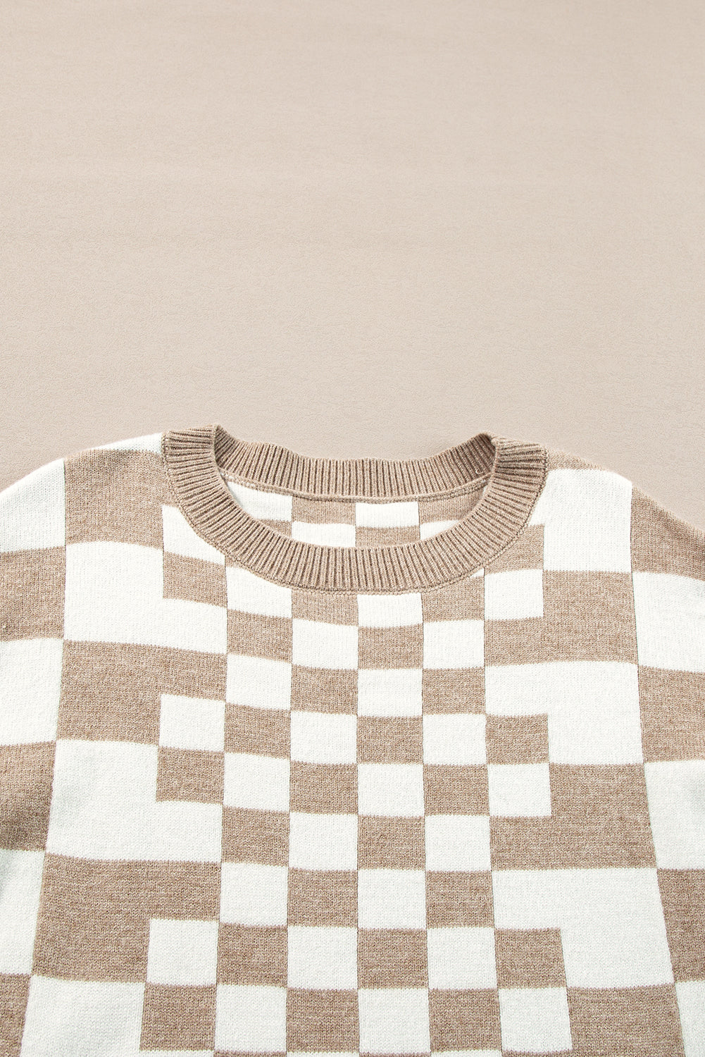 Khaki karo print drop shoulder rundhalsausschnitt pullover