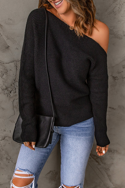 Schwarzer gestreifter langarm-strickpullover