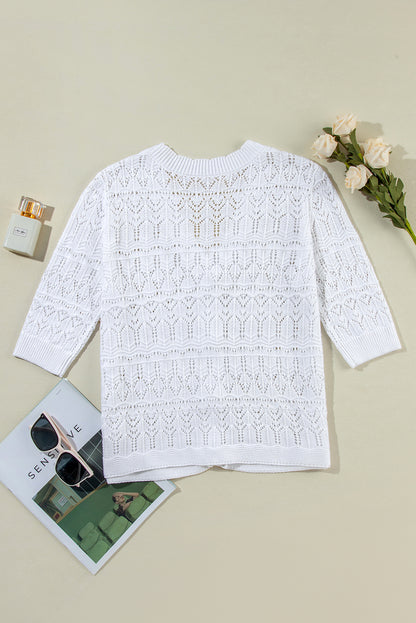 Weißer frenchy hollow out strickcardigan mit v-ausschnitt