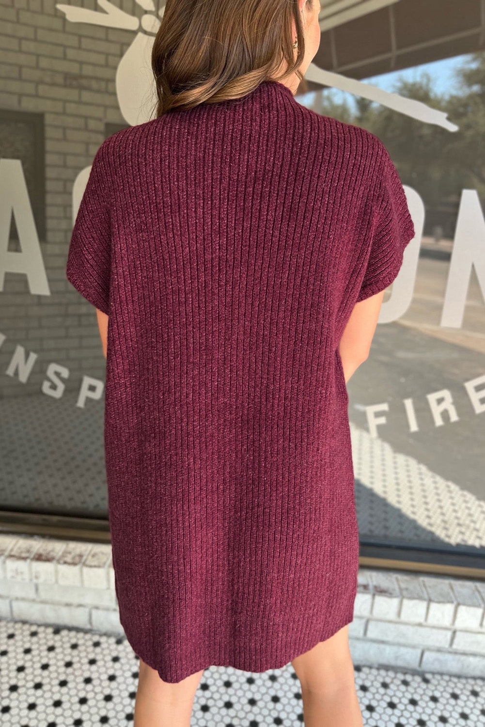 Red dahlia aufnäher tasche gerippt stricken kurze ärmel pullover kleid