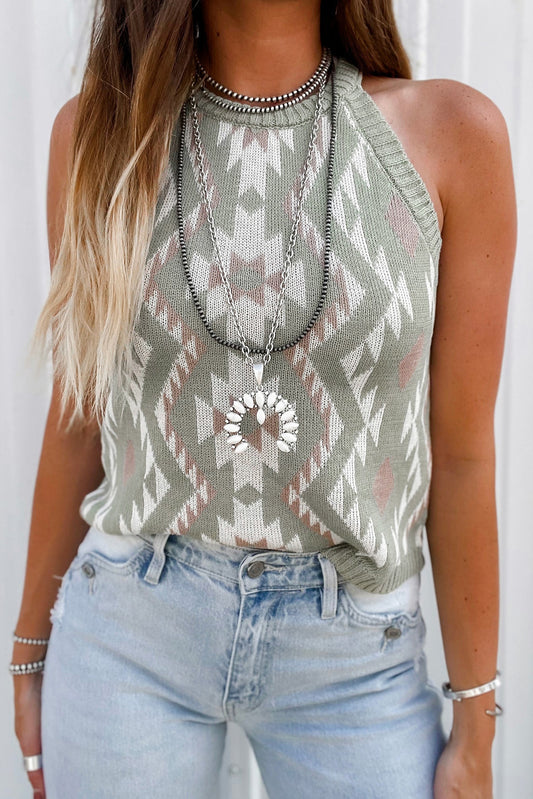 Laurel green western tribal aztekenmuster pullover tank stricken
