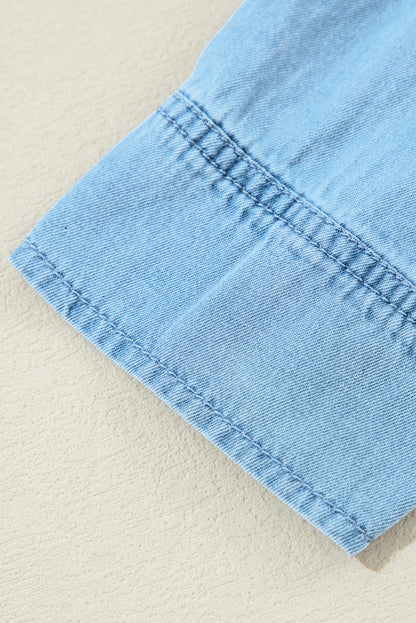 Myosotis Geraffter V-Ausschnitt Geknöpftes Shift-Denim-Kleid