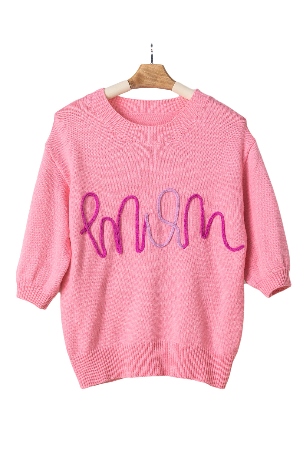 Bonbon mom tinsel front short sleeve pullover
