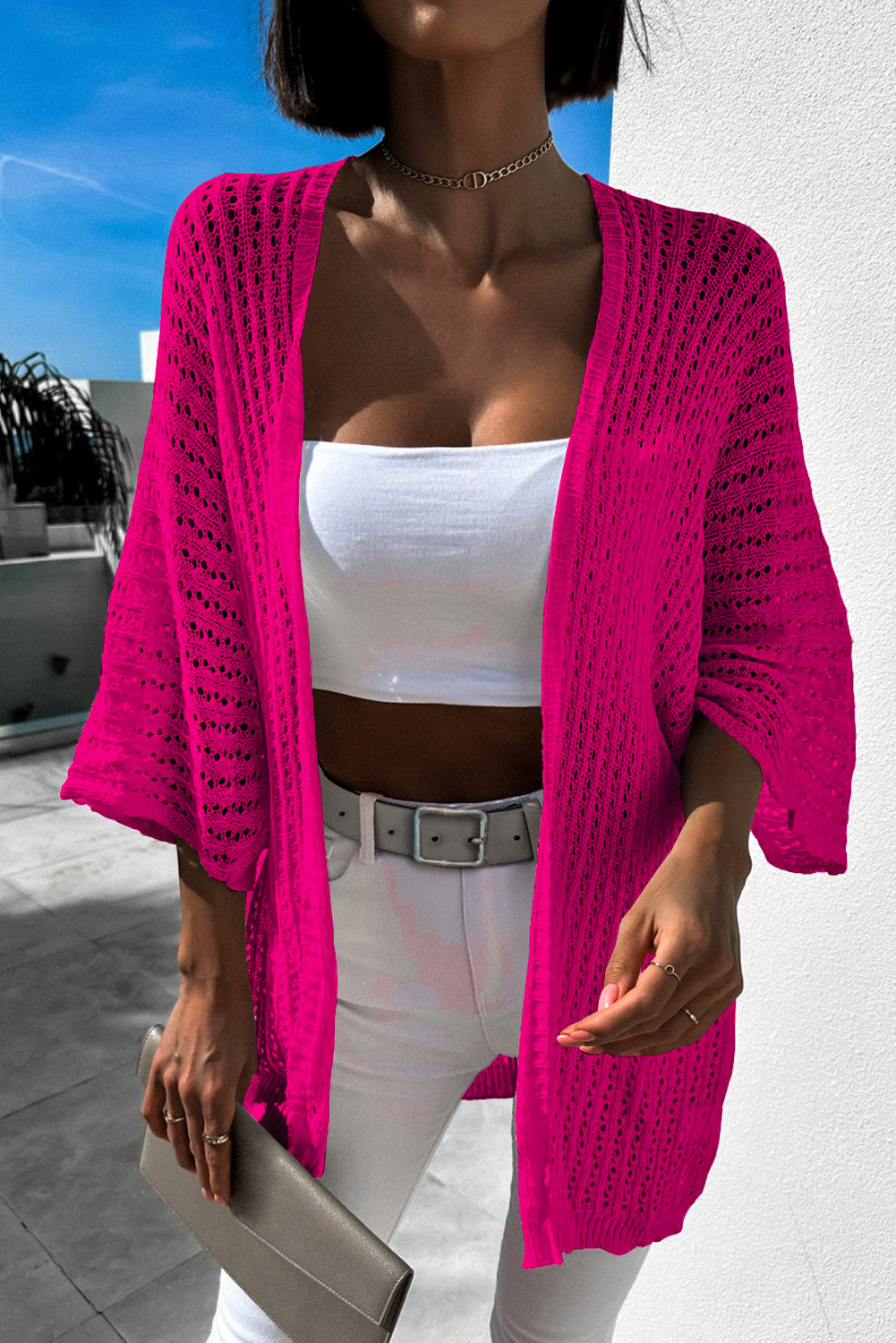 Rose ausgehöhlte armbinde ärmel stricken strickjacke