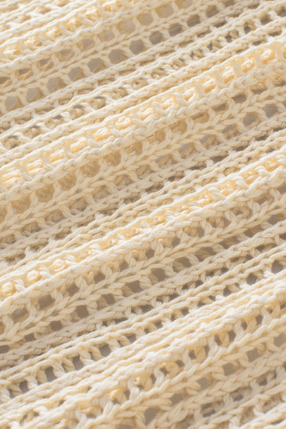 Apricot fischnetz strick gerippt rundhalsausschnitt kurzarm pullover tee