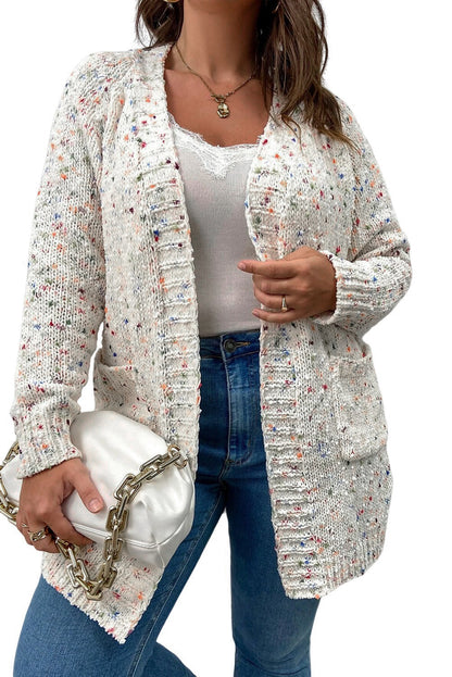 Weiße regenbogen-popcorn-sprenkel strickjacke mit offener vorderseite