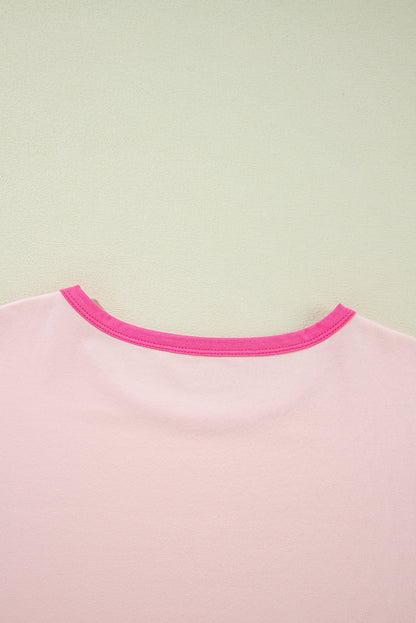 Rosa farbe blocknaht ärmel rundhalsausschnitt oversize top