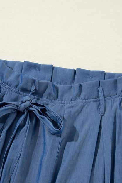 Wild wind belted frilly taille wide leg loose pants