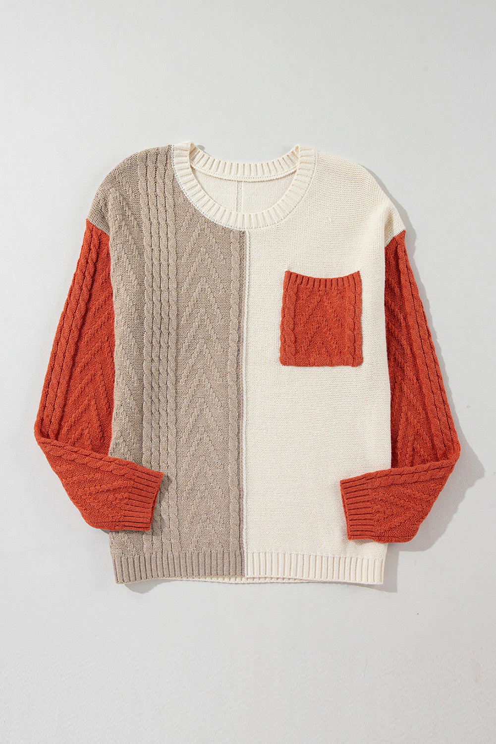 Gold flame colorblock pullover mit aufgesetzten taschen und schultertaschen