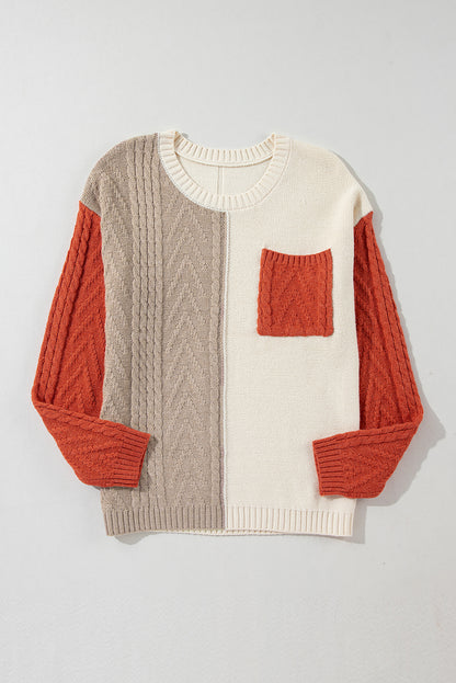 Gold flame colorblock pullover mit aufgesetzten taschen und schultertaschen