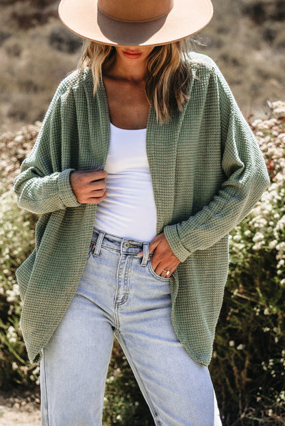 Laurel grüner waffelstrick cardigan mit offener front