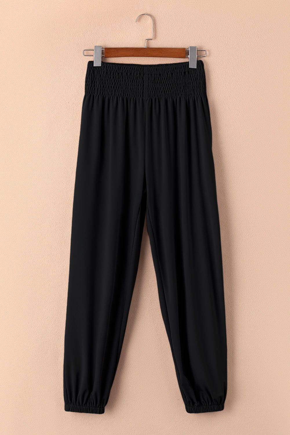 Schwarze gesmokte jogginghose mit hoher taille
