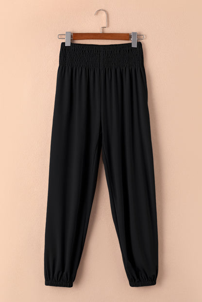 Schwarze gesmokte jogginghose mit hoher taille