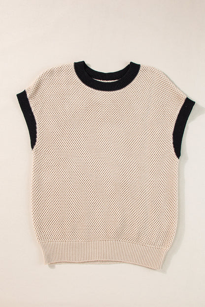 Helles french beige kontrastbesatz rundhalsausschnitt pullover top mit fledermausärmeln