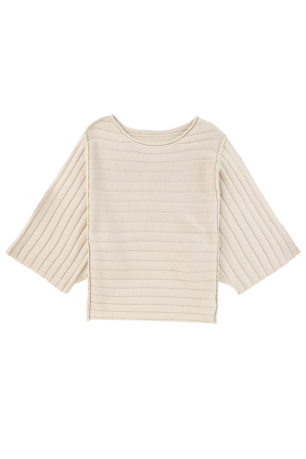 Aprikosenfarbener rippenstrickpullover mit offener naht