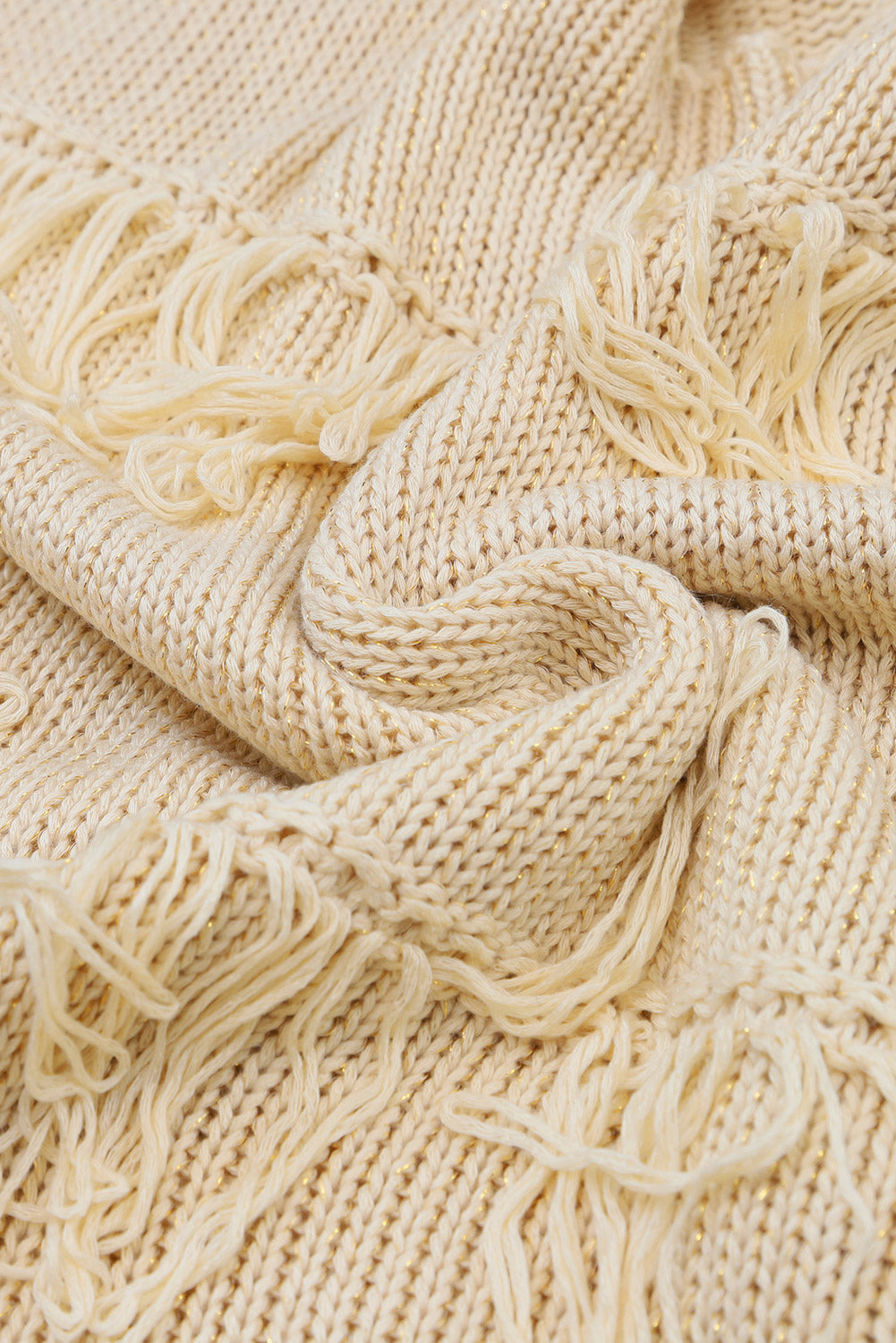 Khakifarbener boho-strickpullover mit quasten