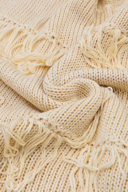 Khakifarbener boho-strickpullover mit quasten