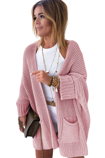 Rosa übergroßer pullover mit umgeschlagenen ärmeln cardigan