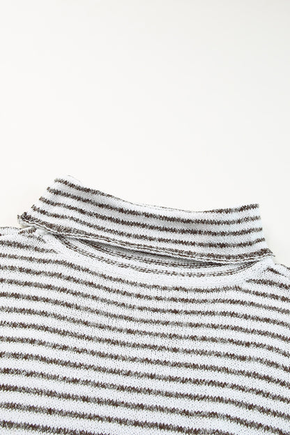 Khaki gestreifter rollkragenpullover lose pullover