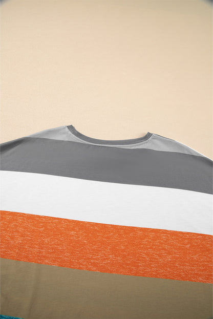 Grün gestreiftes plus size colorblock pullover top