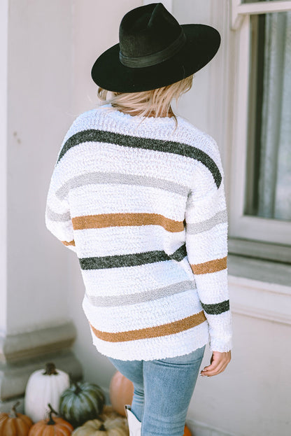 Gestreifter popcorn-strickpullover