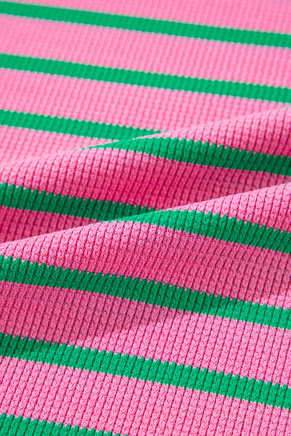 Rosa streifen waffel stricken rundhalsausschnitt plus größe pullover