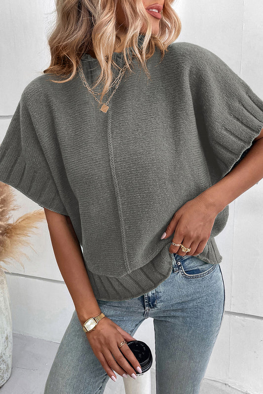 Medium grey mock neck batwing kurzarm-strickpullover