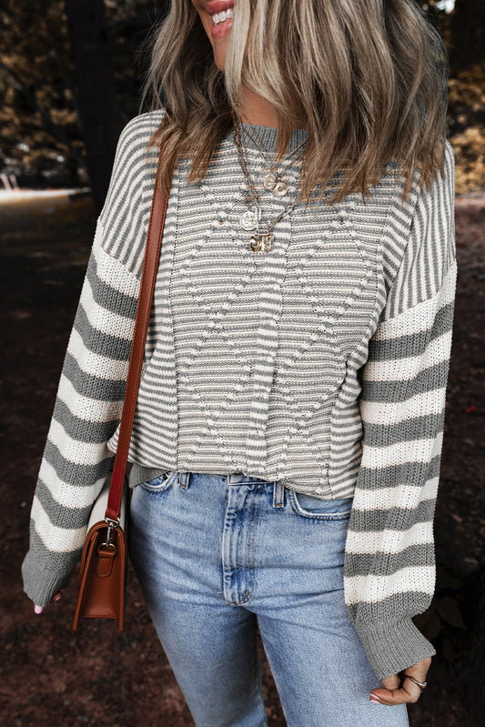 Grau gestreift geometrisch strukturiert drop shoulder pullover