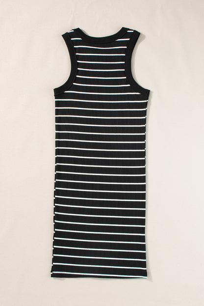 Schwarzes gestreiftes rippenstrick-tank-minikleid