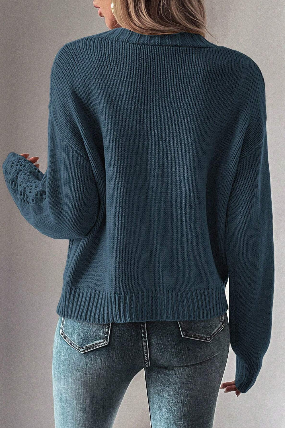Real teal open knit drop shoulder pullover cardigan
