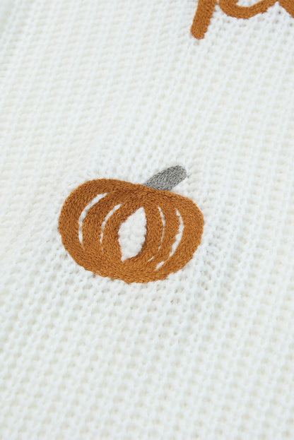 Weißer kürbis-garnstich-rippenstrickpullover